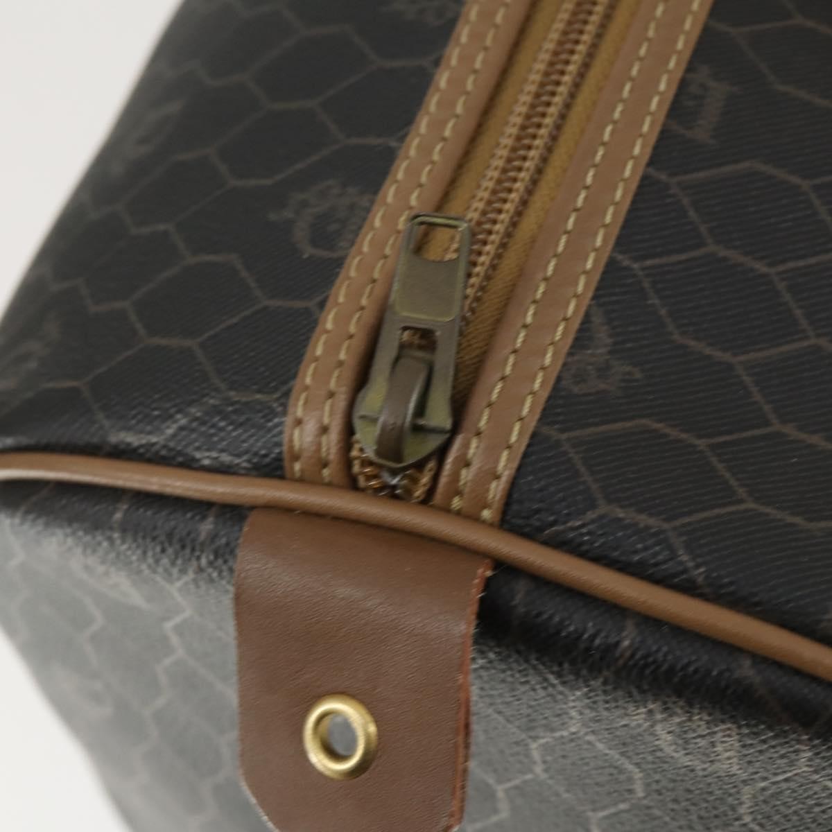 Christian Dior Vintage Honeycomb Boston Bag Canvas And Leather Black Canvas Travel Bag Bag (Pre-Owned)