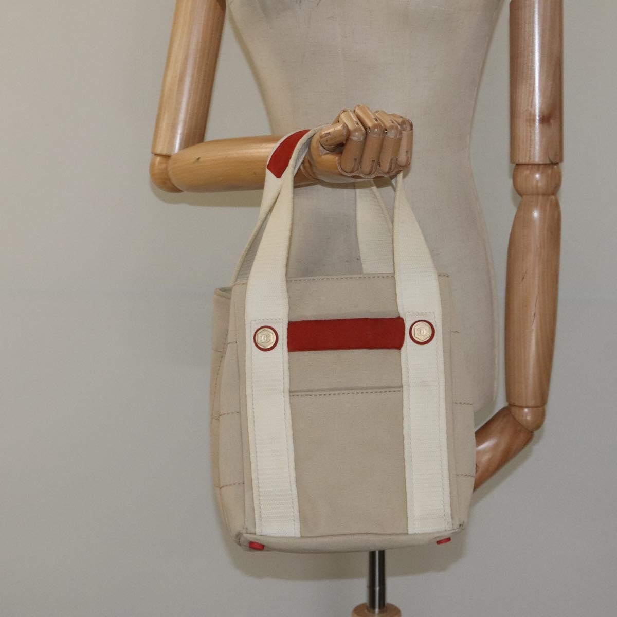 Chanel Chocolate Bar Coco Mark Handbag Canvas Beige Canvas Handbag