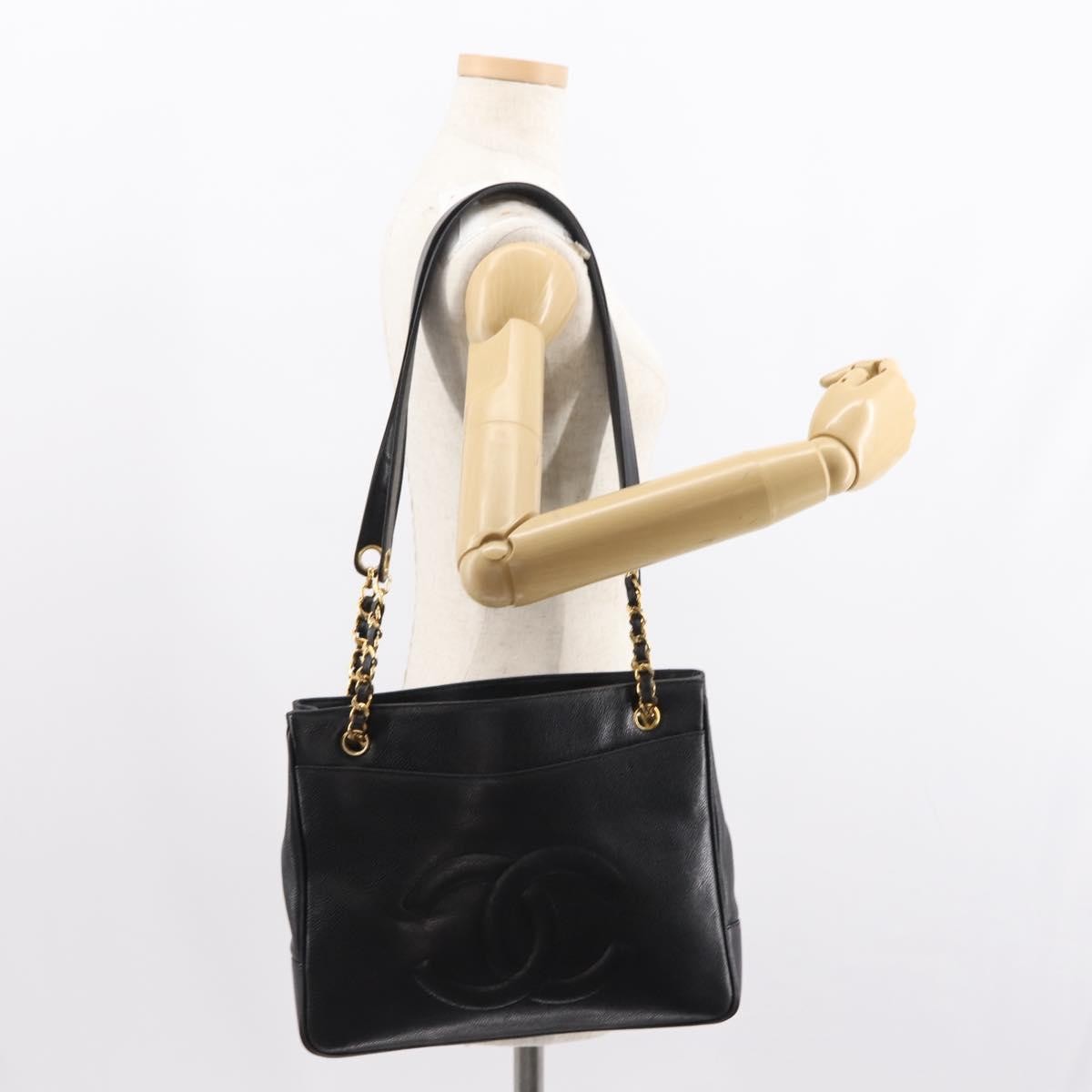 Chanel Vintage Cc Chain Tote Caviar Black Leather Tote Bag Bag