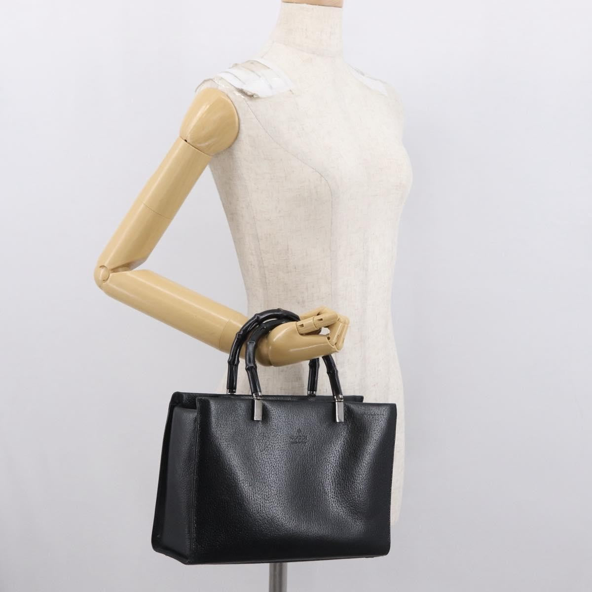 Gucci Vintage Bamboo Handle Bag Leather Black Leather Handbag (Pre-Owned)