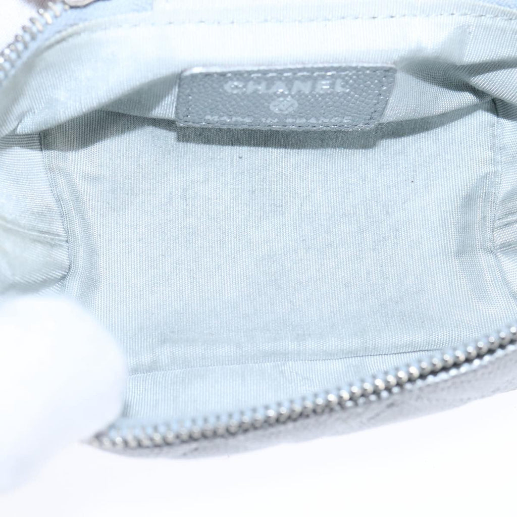 Chanel Classic Vanity Case With Chain Quilted Caviar Silver Leather Shoulder Bag Bag