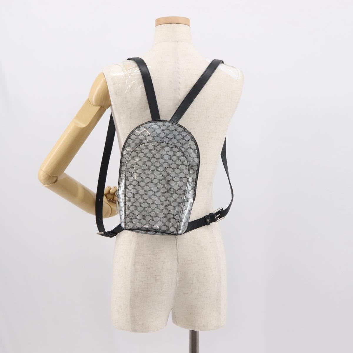 Celine Vintage Macadam Backpack Canvas And Leather Silver Pvc Backpack Bag