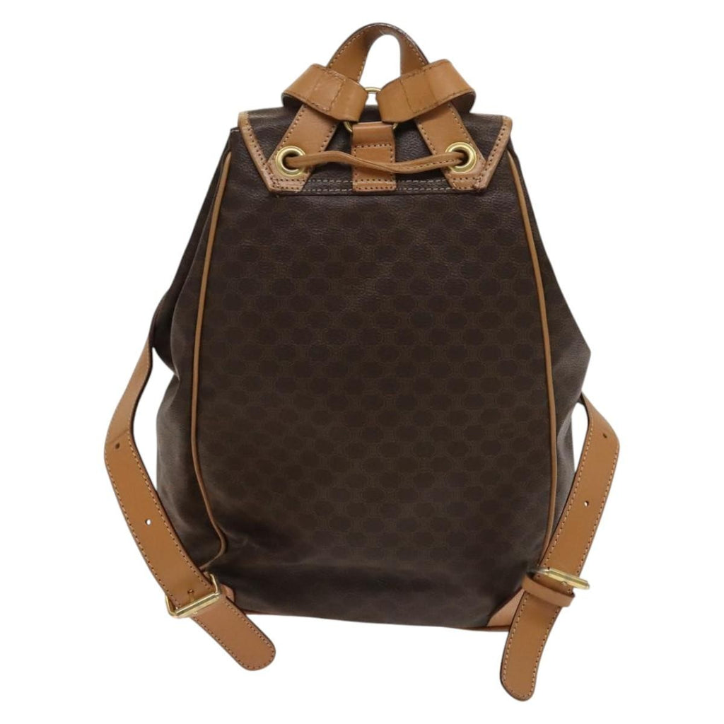 Celine Vintage Drawstring Flap Backpack Macadam Coated Canvas Brown Canvas Backpack Bag
