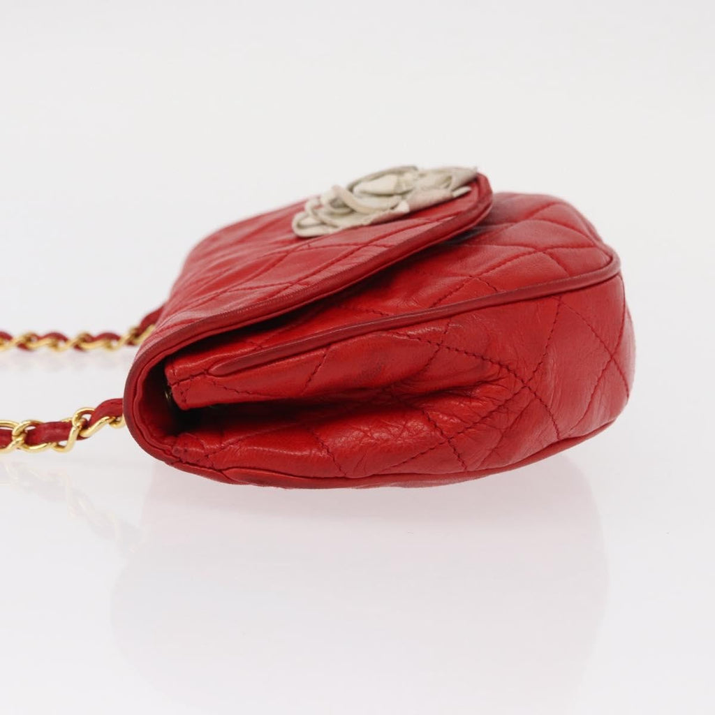 Chanel Camellia Rounded Clutch Satin And Leather Red Leather Shoulder Bag Bag