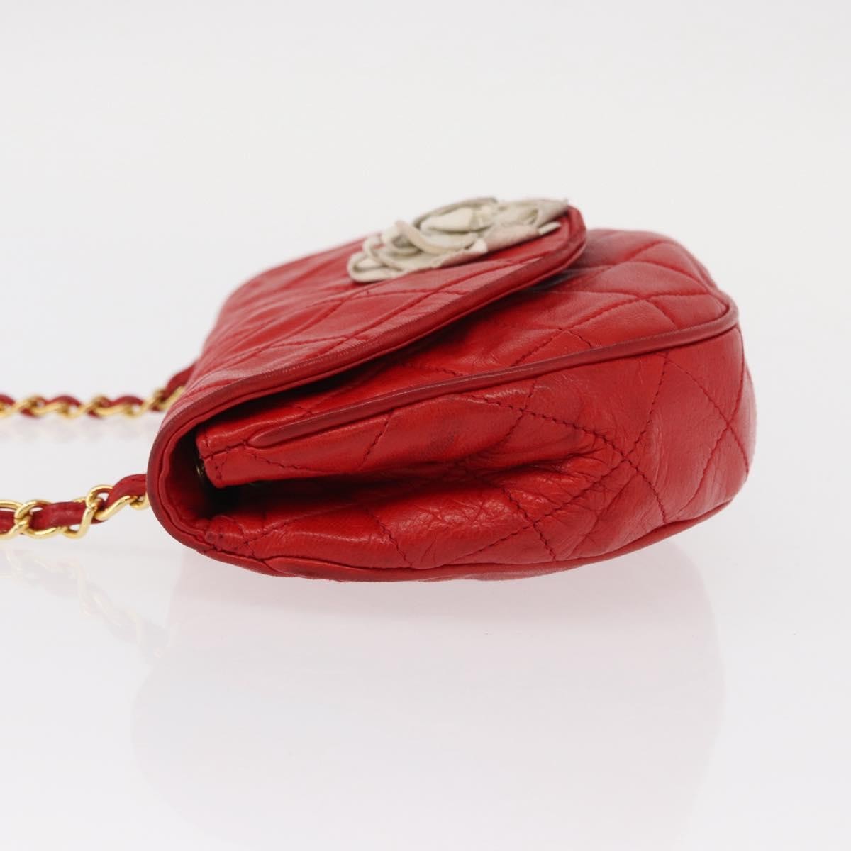 Chanel Camellia Rounded Clutch Satin And Leather Red Leather Shoulder Bag Bag
