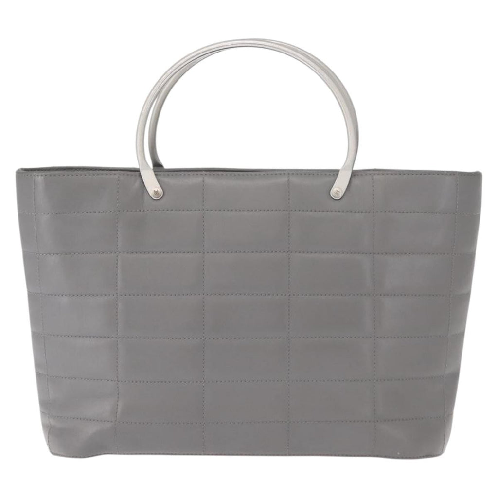 Chanel Vintage Chocolate Bar Metal Ring Tote Quilted Lambskin Gray Leather Tote Bag Bag