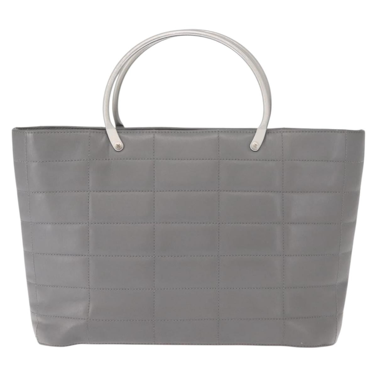 Chanel Vintage Chocolate Bar Metal Ring Tote Quilted Lambskin Gray Leather Tote Bag Bag