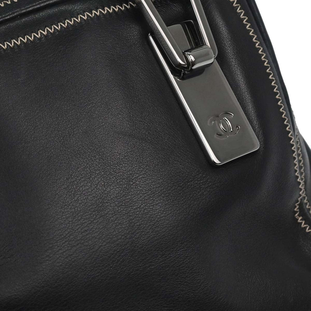 Chanel Cc Bowler Leather Black Leather Handbag