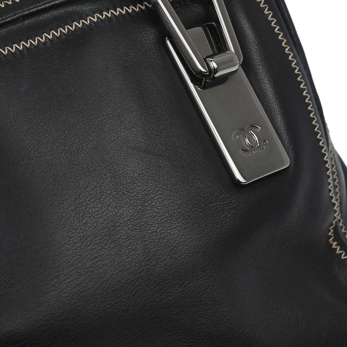 Chanel Cc Bowler Leather Black Leather Handbag