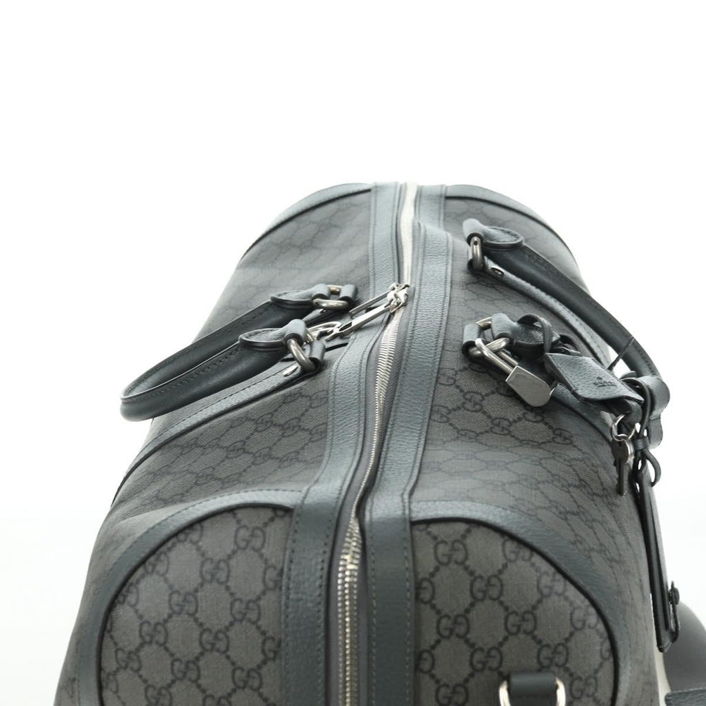 Gucci Web Trim Weekend Duffle Bag Gg Coated Canvas Gray Pvc Handbag (Pre-Owned)