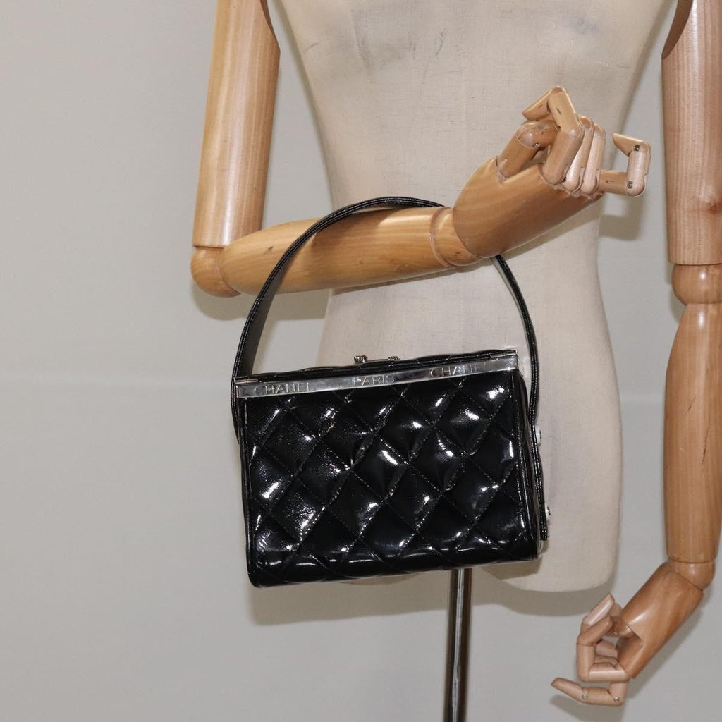 Chanel Vintage Metal Box Bag Quilted Patent Black Patent_Leather Handbag