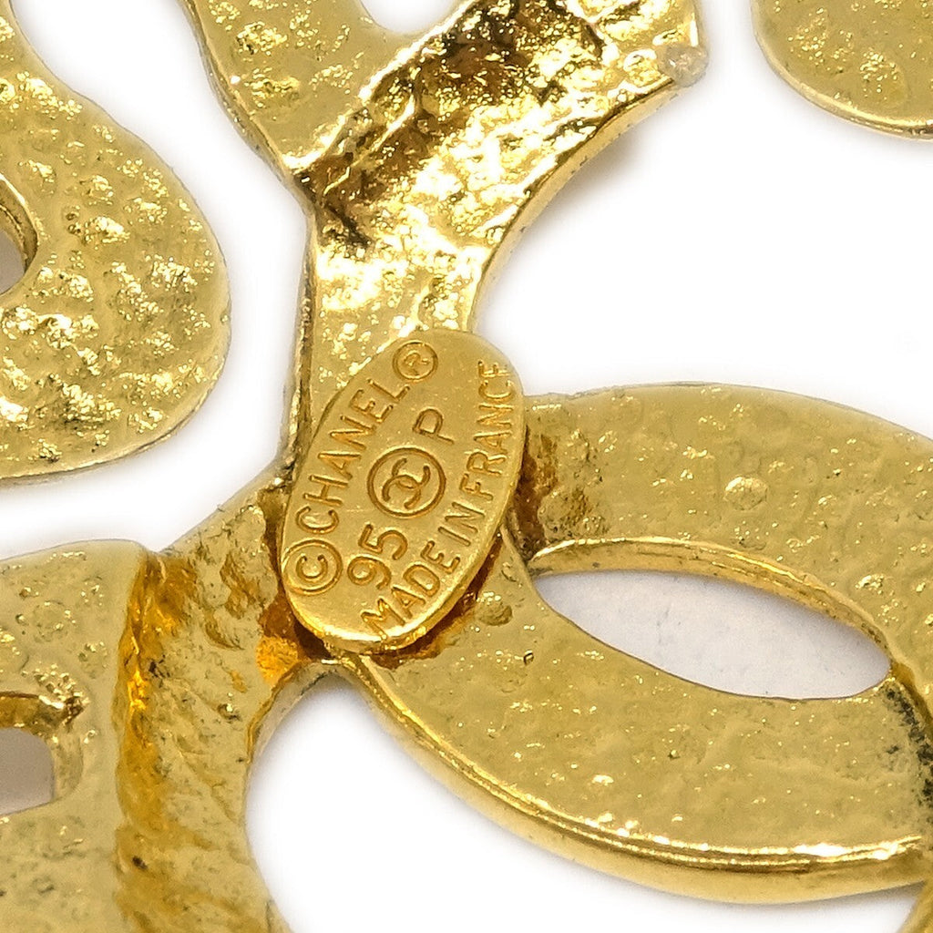 Chanel Vintage Cc Flower Cutout Round Clip-On Earrings Metal Gold Gold_Plated Earrings Jewelry
