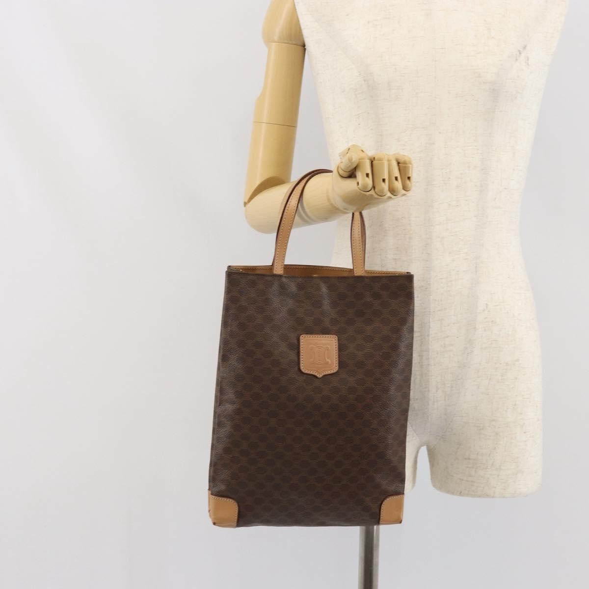 Celine Vintage Macadam Tote Bag Canvas And Leather Brown Canvas Tote Bag Bag