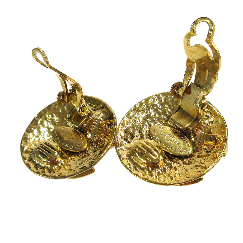 Chanel Vintage Cc Round Clip-On Earrings Metal Gold Gold_Plated Earrings Jewelry