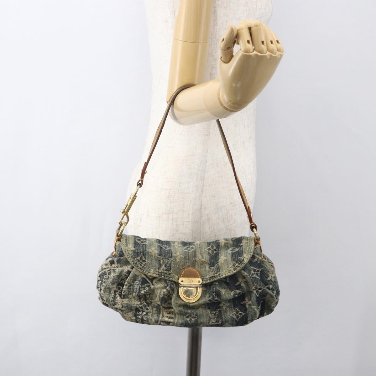 Louis Vuitton Pleaty Raye Handbag Striped Monogram Denim Blue Denim_Jeans Shoulder Bag
