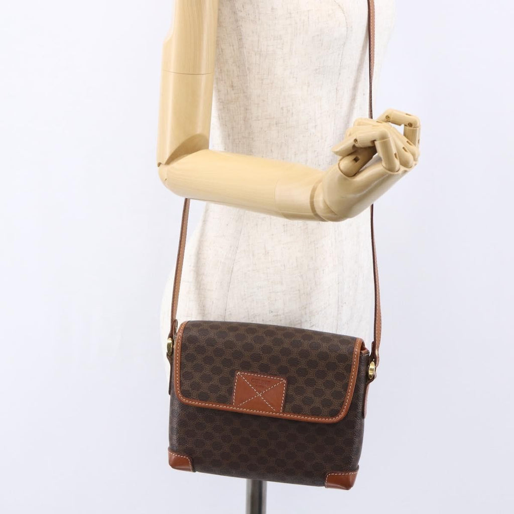 Celine Vintage Macadam Shoulder Bag Canvas And Leather Brown Canvas Shoulder Bag Bag