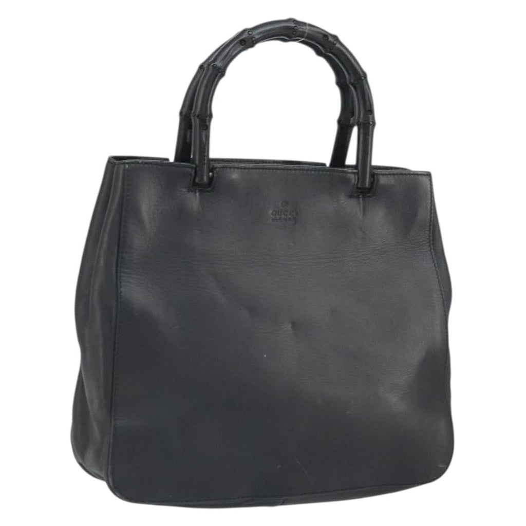 Gucci Vintage Bamboo Handle Bag Leather Black Leather Handbag (Pre-Owned)