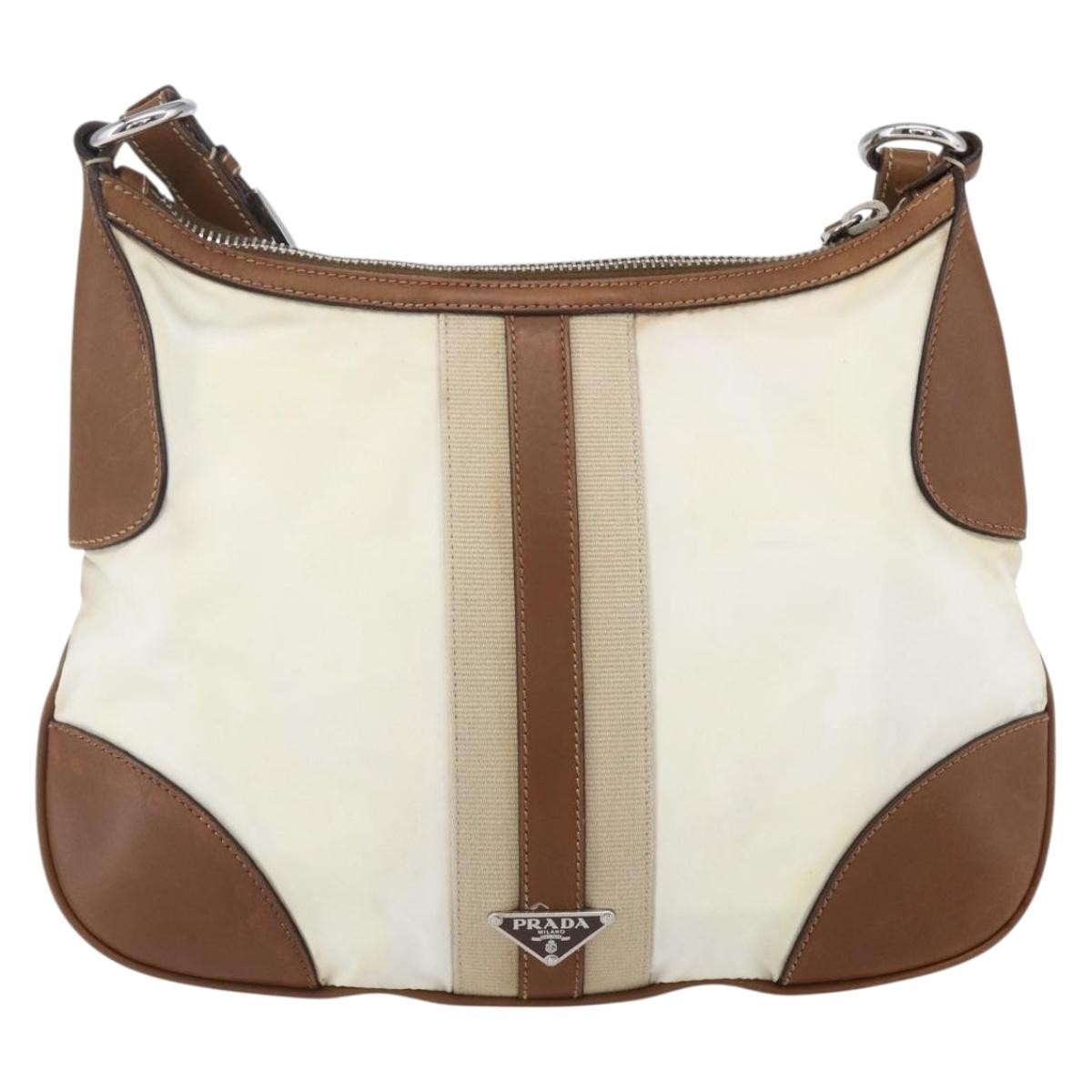 Prada Vintage Shoulder Bag Nylon And Leather Beige Nylon Shoulder Bag Bag