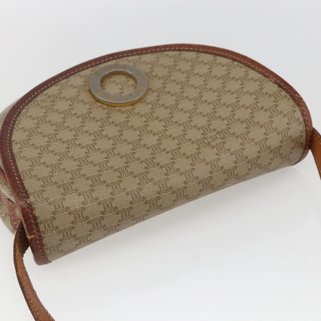 Celine Vintage Macadam Circle Logo Shoulder Bag Canvas And Leather Beige Canvas Shoulder Bag Bag