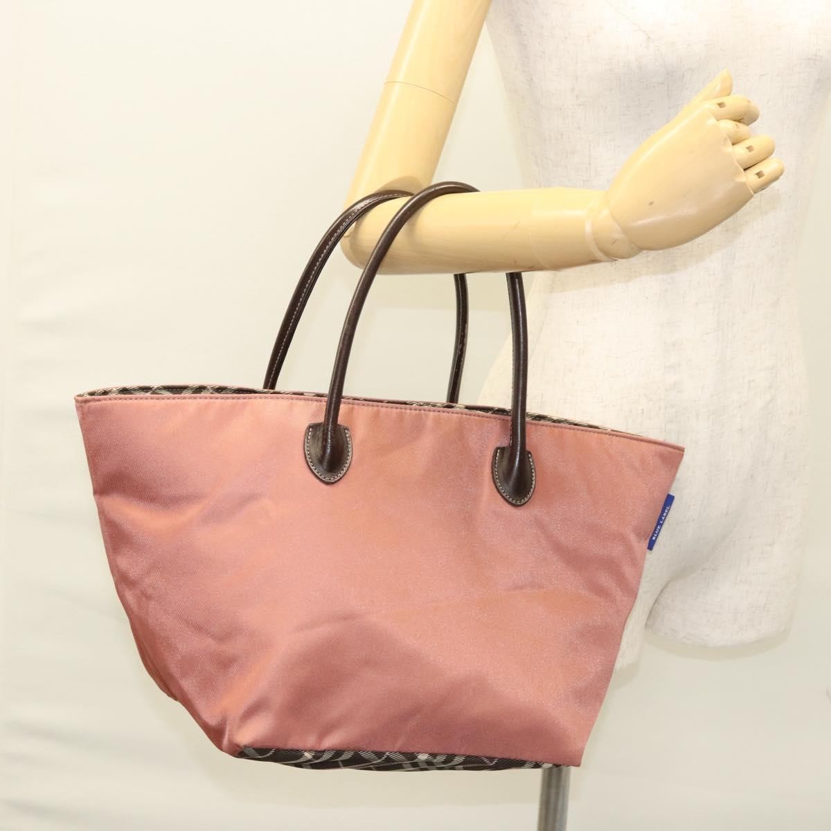 Burberry Nova Check Blue Label Nylon Pink Nylon Handbag