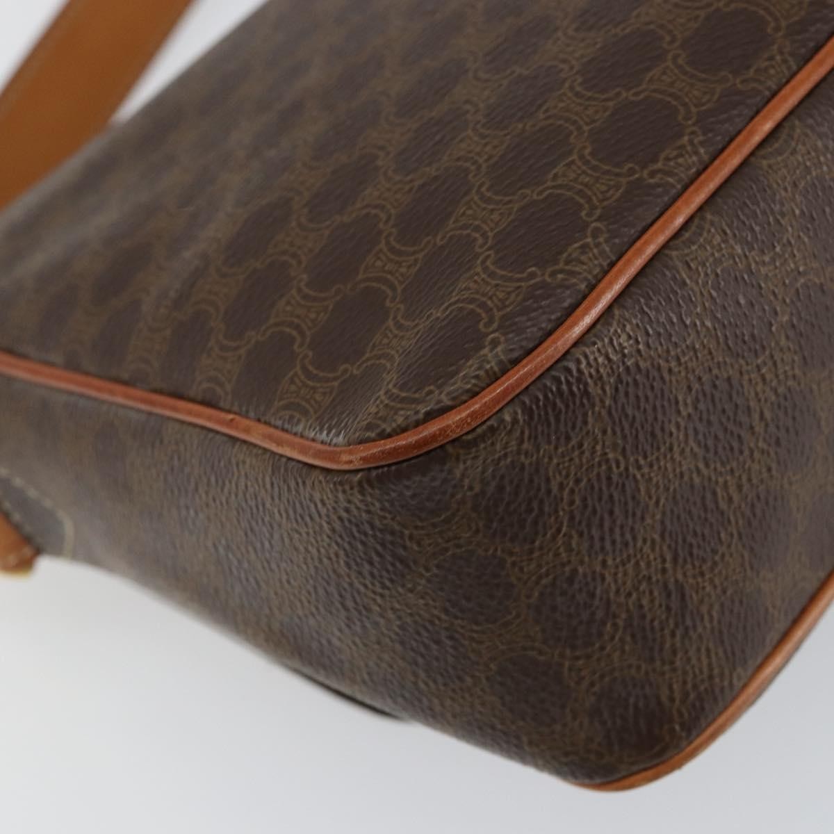 Celine Vintage Macadam Circle Logo Shoulder Bag Canvas And Leather Brown Canvas Shoulder Bag Bag