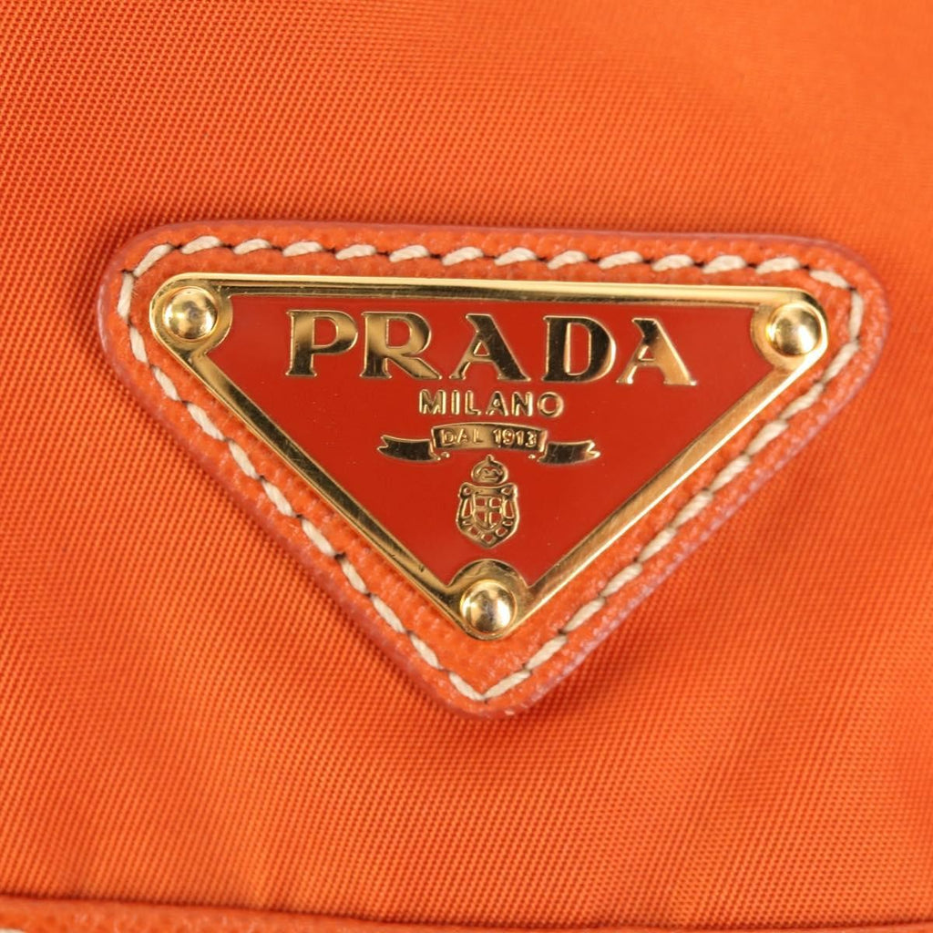Prada Vela Double Front Pocket Backpack Tessuto With Saffiano Leather Orange Nylon Backpack Bag