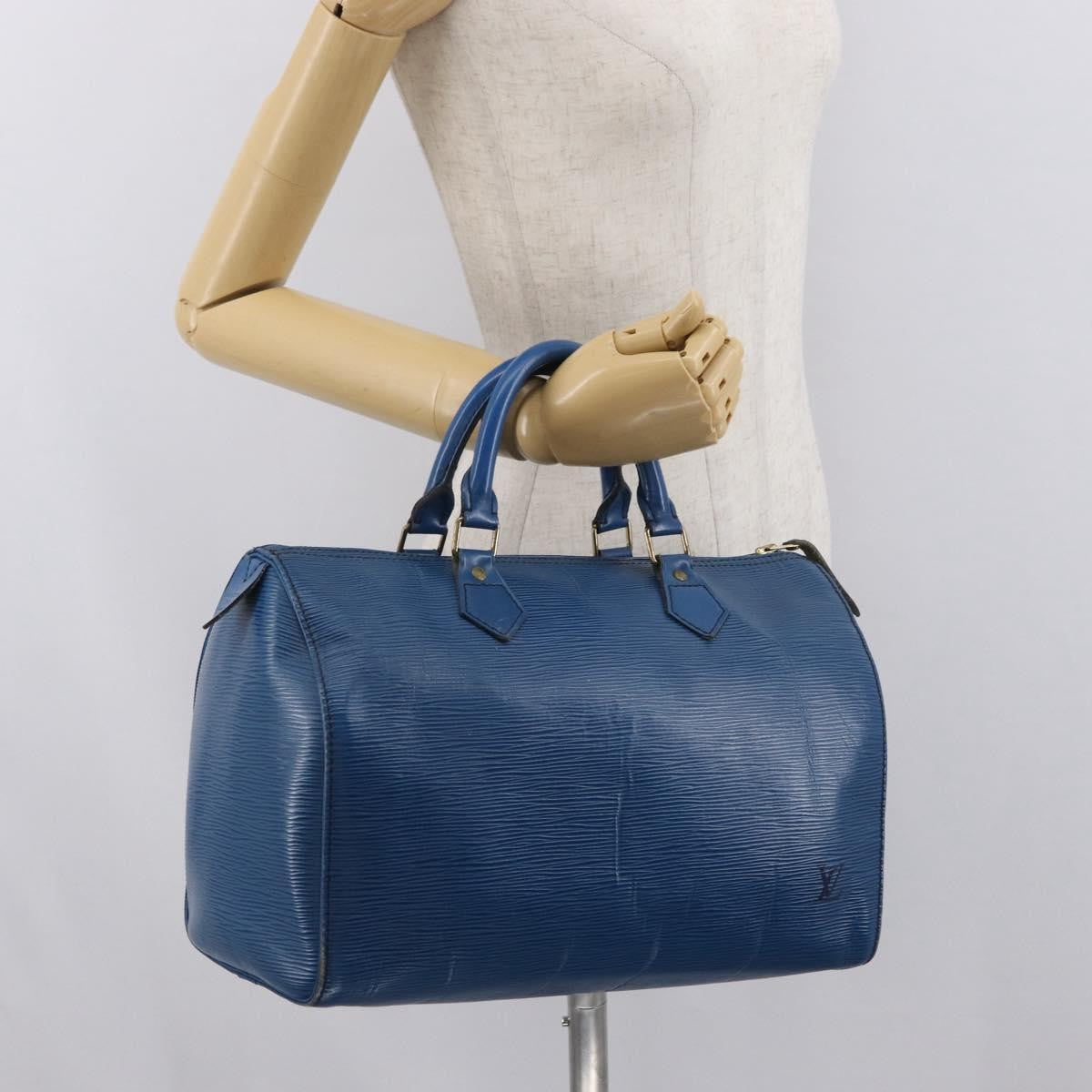 Louis Vuitton Speedy Handbag Epi Leather Blue Leather Handbag