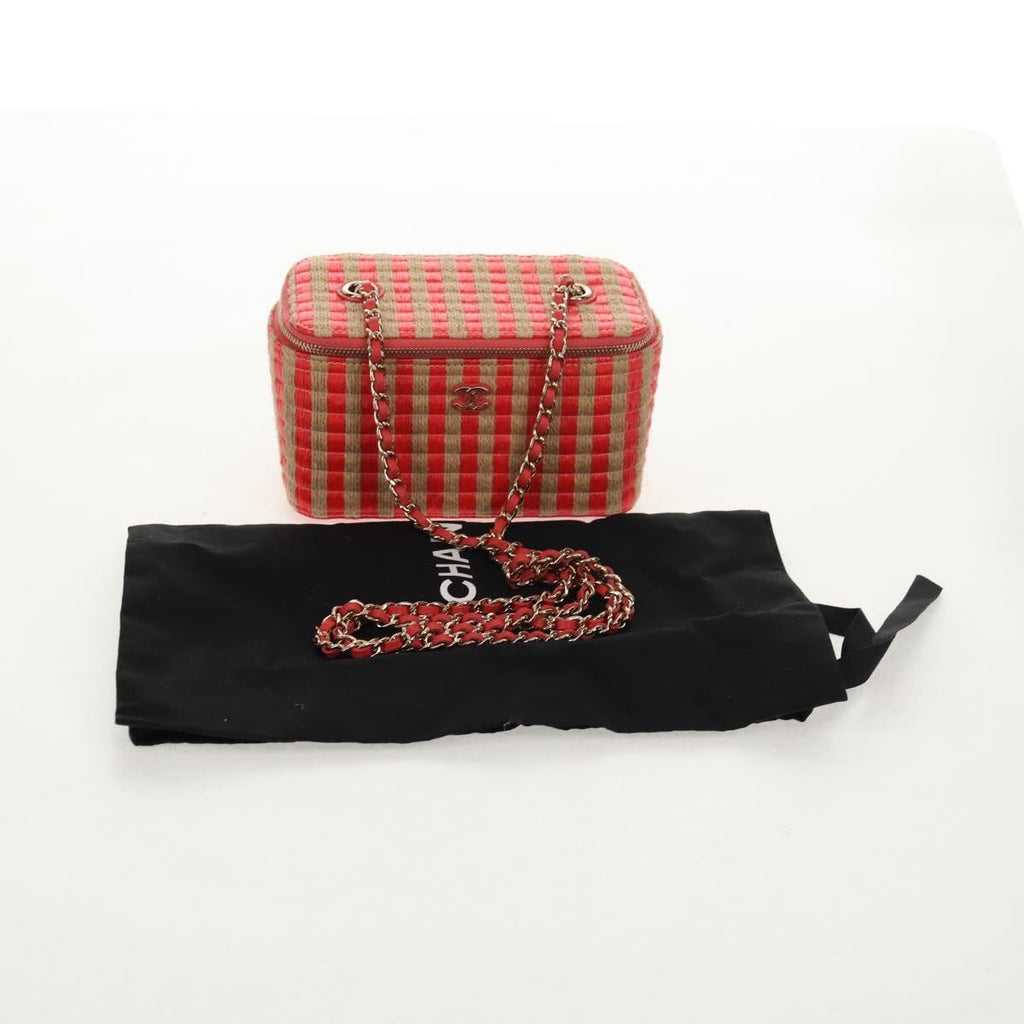 Chanel Classic Vanity Case With Chain Striped Raffia And Jute Beige Canvas Clutche & Pouche Bag
