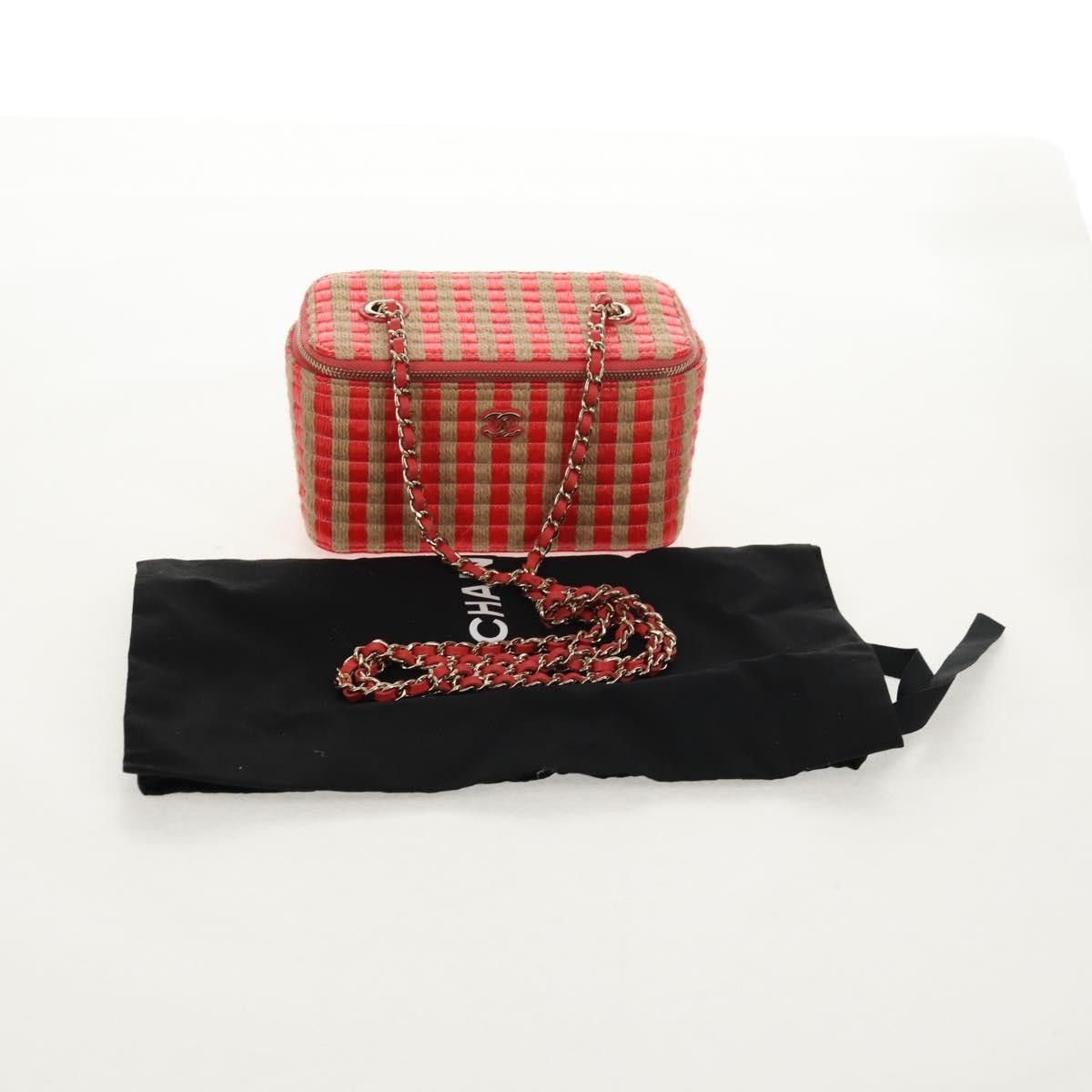 Chanel Classic Vanity Case With Chain Striped Raffia And Jute Beige Canvas Clutche & Pouche Bag