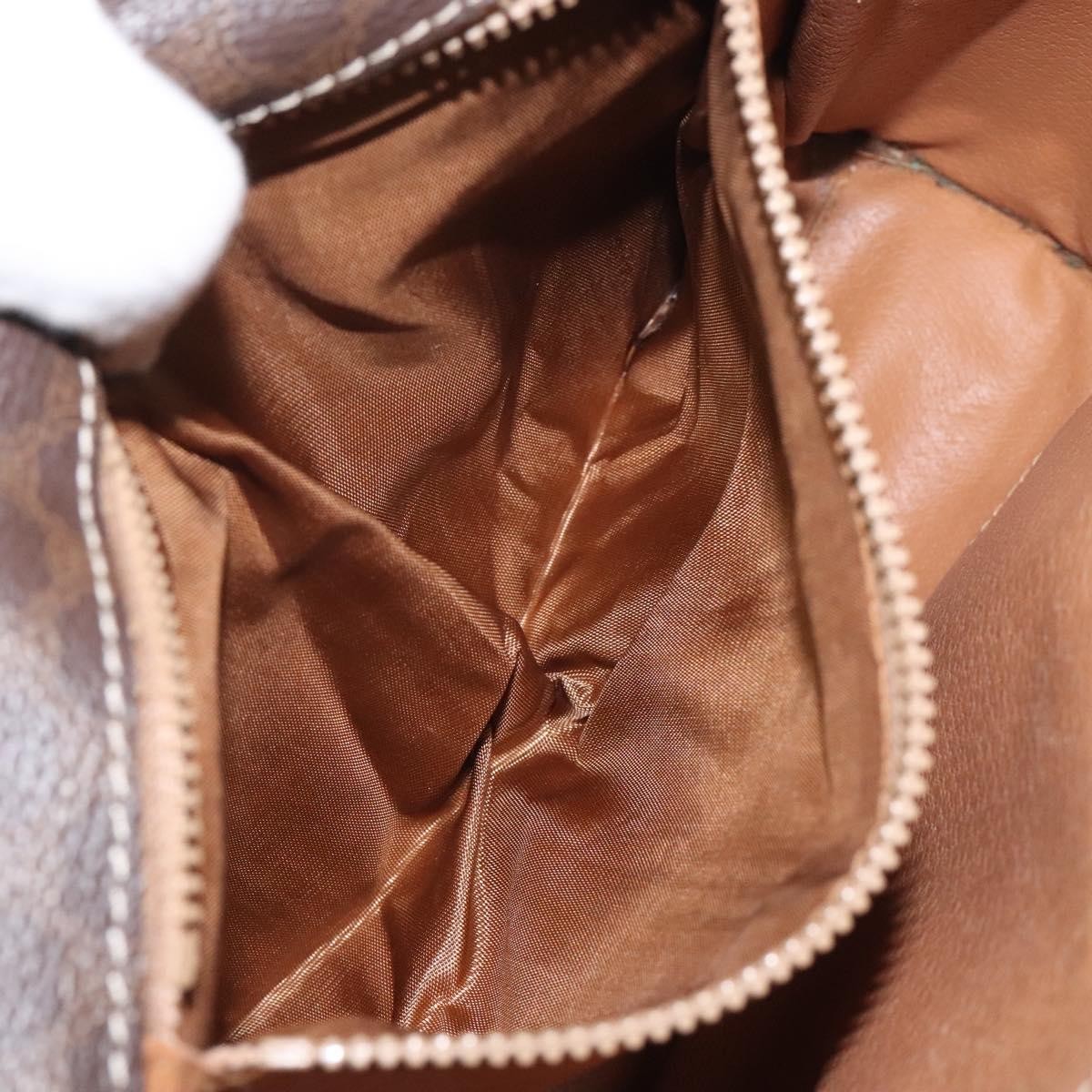Celine Vintage Macadam Circle Logo Shoulder Bag Canvas And Leather Brown Canvas Shoulder Bag Bag