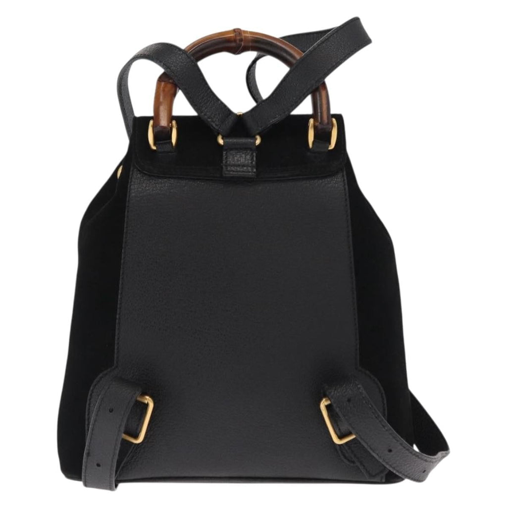 Gucci Vintage Bamboo Backpack Suede Black Suede Backpack Bag (Pre-Owned)
