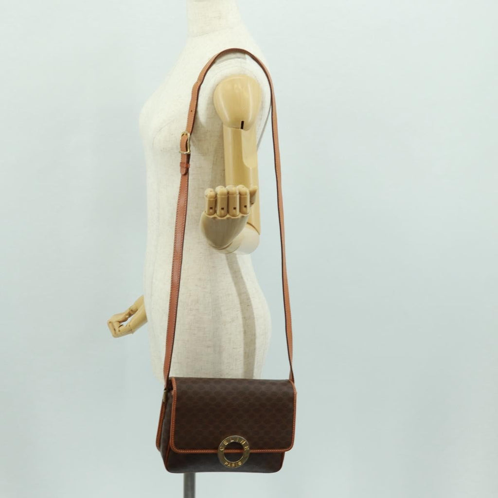 Celine Vintage Macadam Circle Logo Shoulder Bag Canvas And Leather Brown Canvas Shoulder Bag Bag