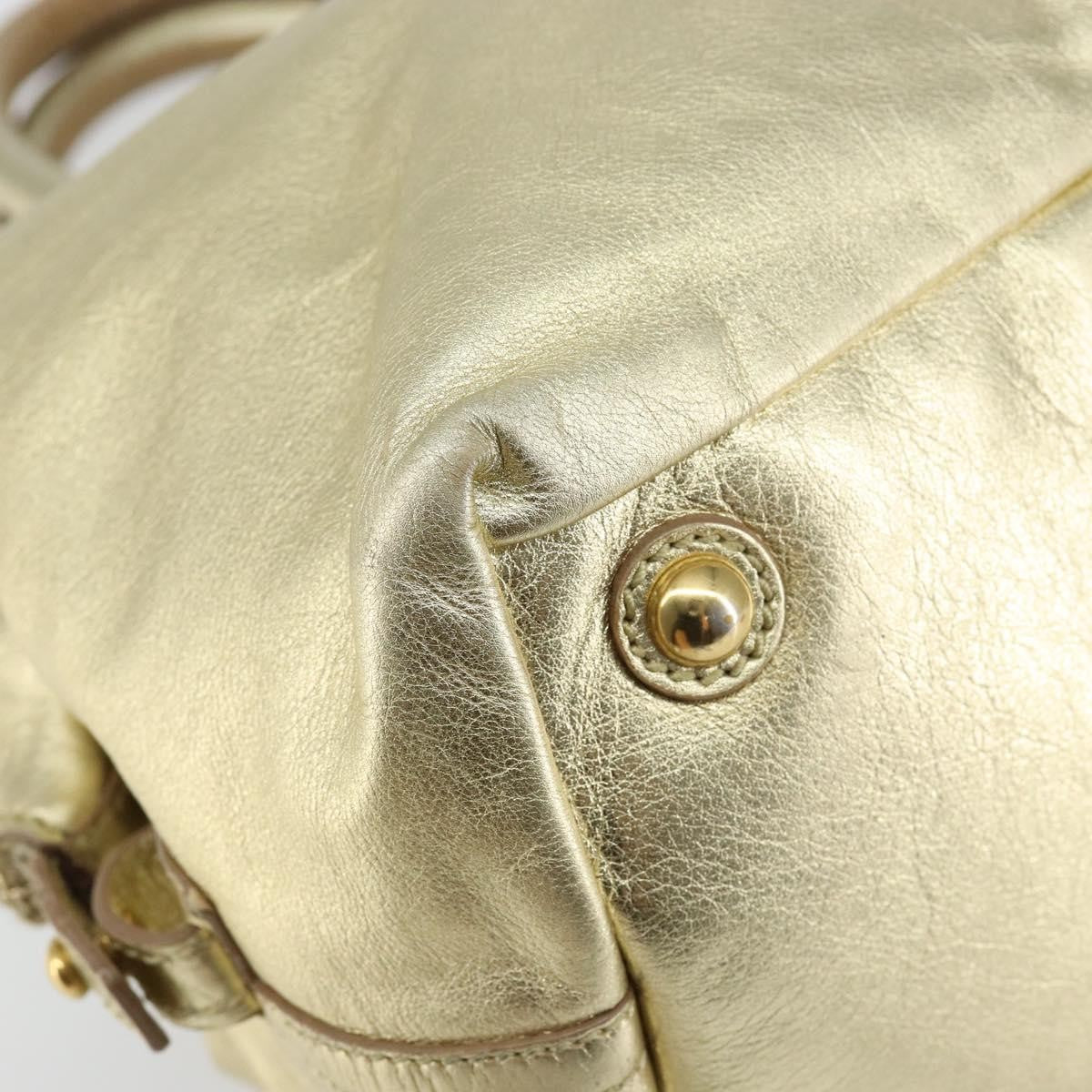 Saint Laurent Easy Y Bag Pebbled Leather Gold Leather Bag (Pre-Owned)