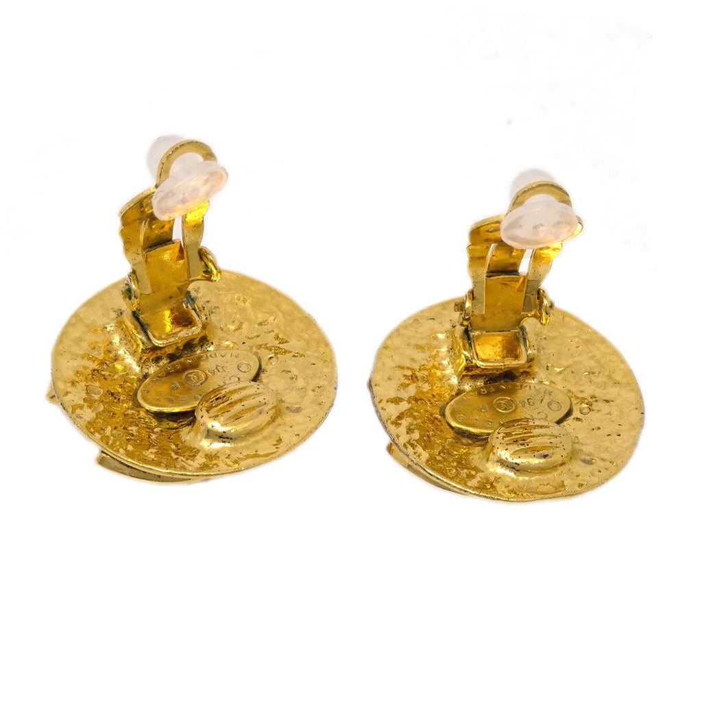 Chanel Vintage Cc Round Clip-On Earrings Metal Gold Gold_Plated Earrings Jewelry