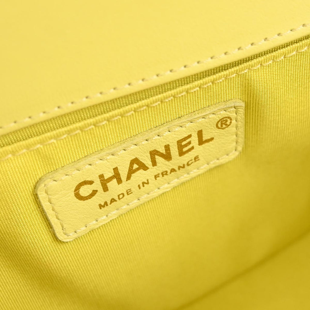 Chanel Boy Flap Bag Quilted Lambskin Yellow Leather Shoulder Bag Bag