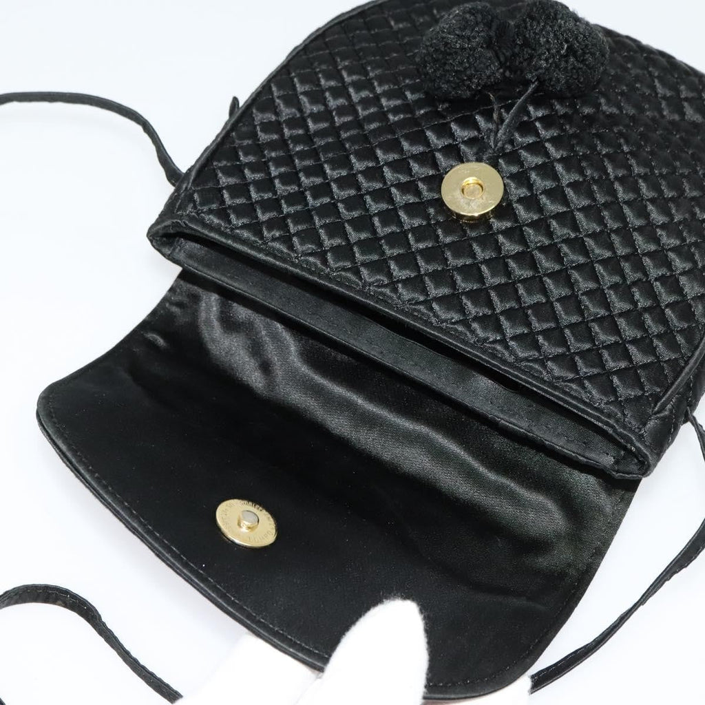 Bottega Veneta Intrecciato Clutch Bag Calfskin Black Satin Shoulder Bag Bag