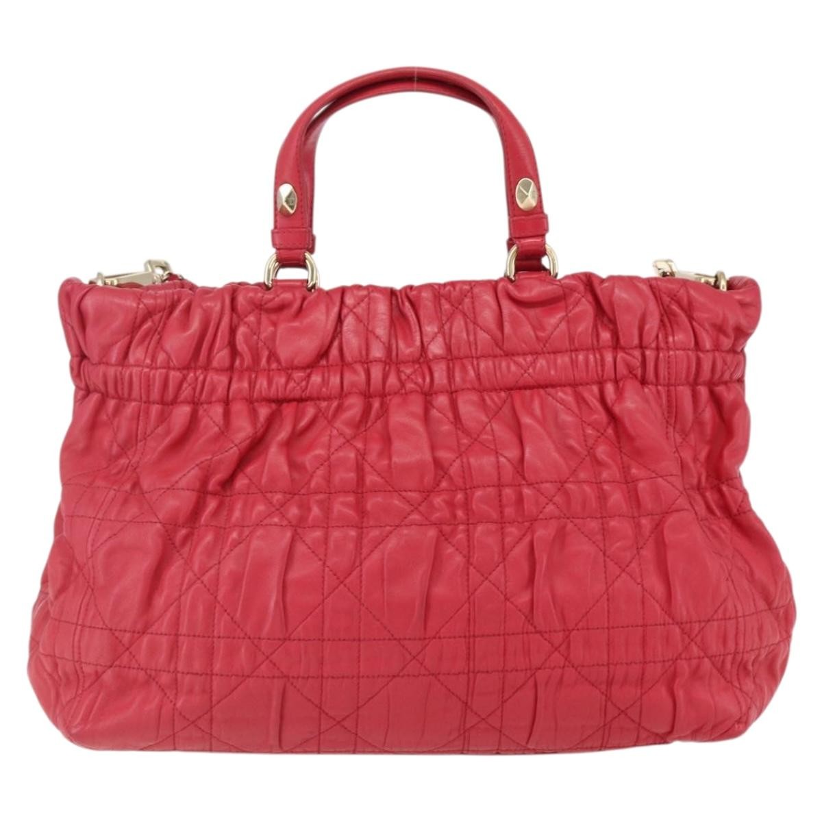 Christian Dior Delices Tote Cannage Quilt Leather Red Leather Tote Bag Bag (Pre-Owned)