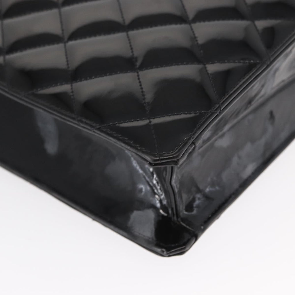 Chanel Chocolate Bar Tote Leather Black Patent_Leather Handbag