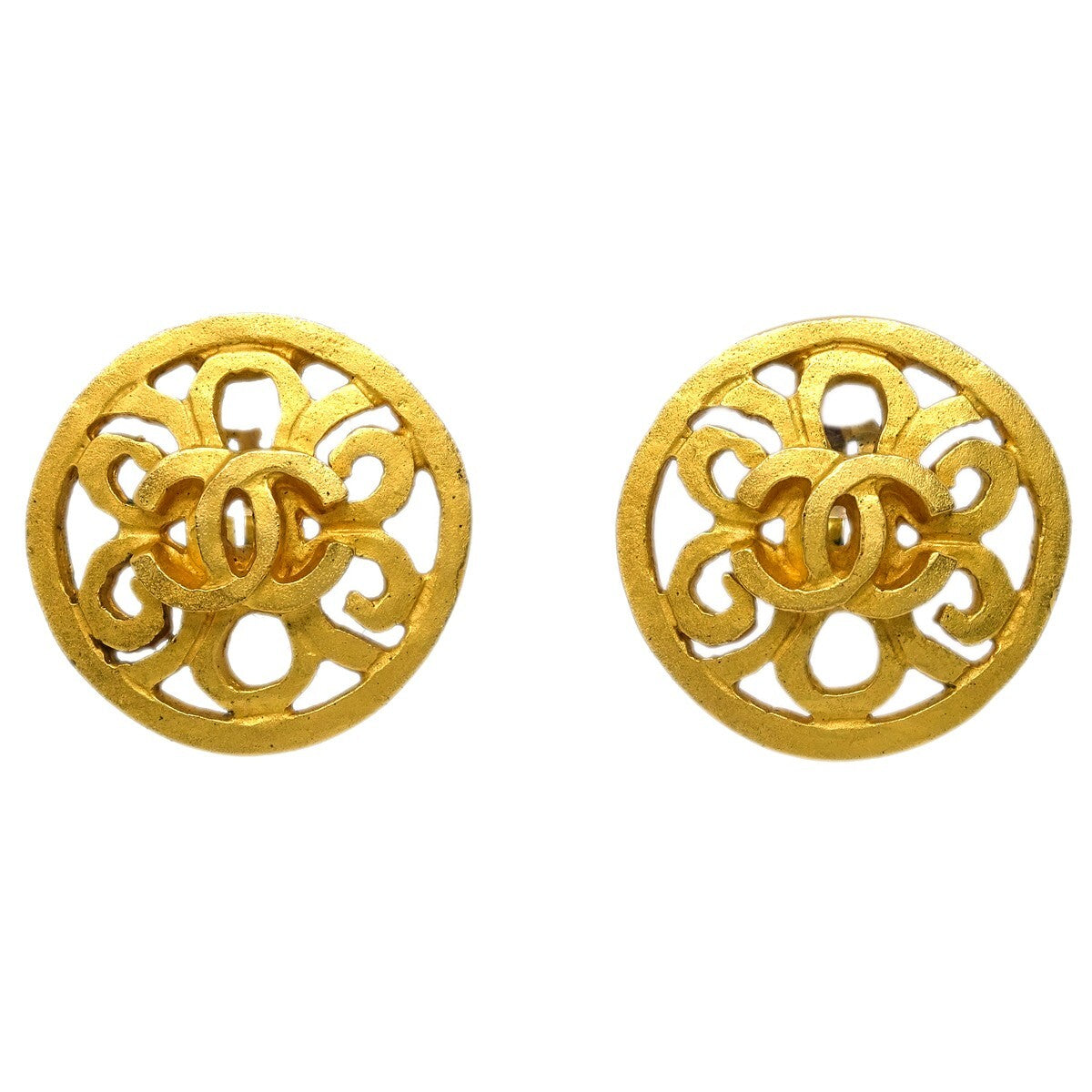 Chanel Vintage Cc Round Clip-On Earrings Metal Gold Gold_Plated Earrings Jewelry