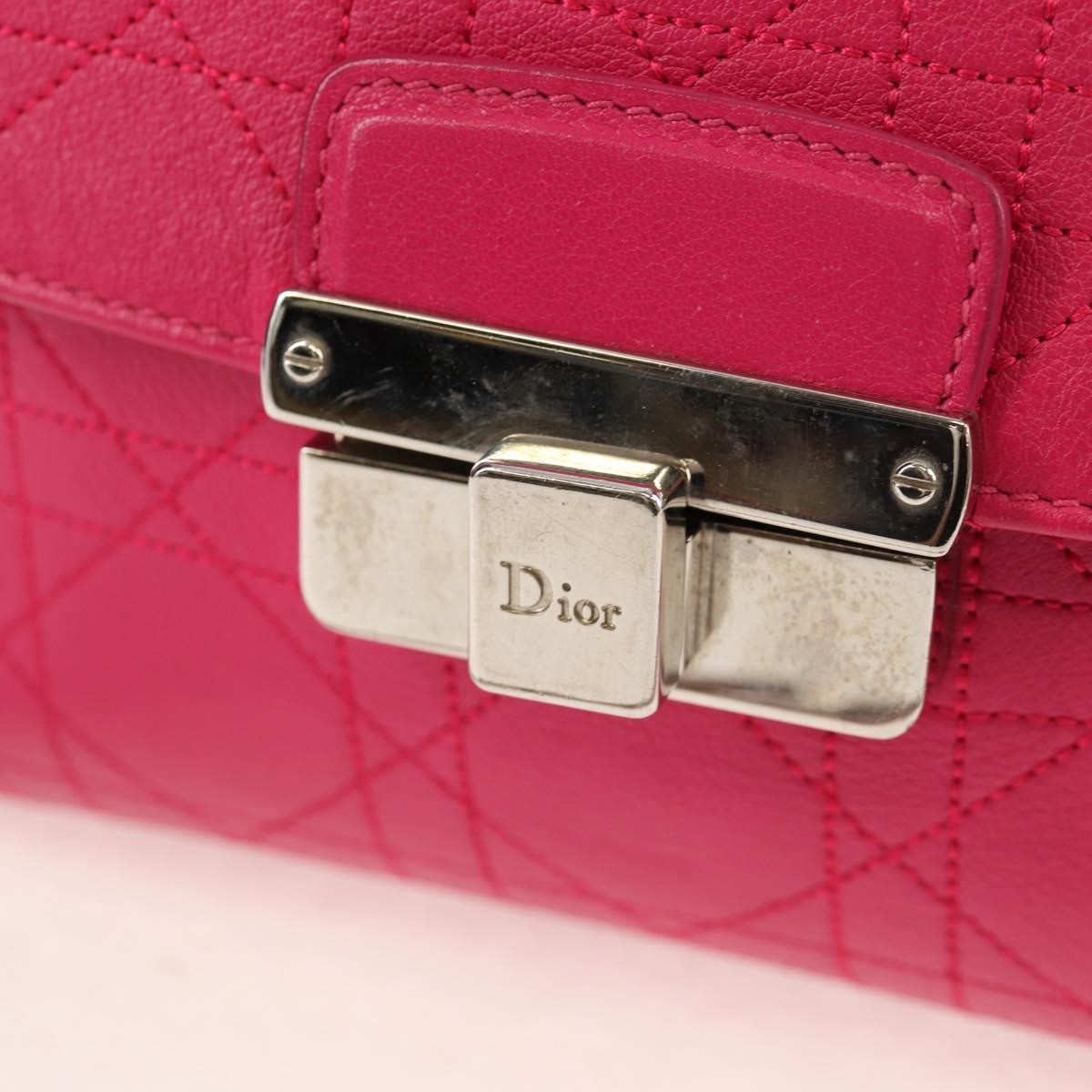 Christian Dior Long Chain Miss Dior Bag Cannage Quilt Lambskin Pink Leather Shoulder Bag Bag (Pre-Owned)