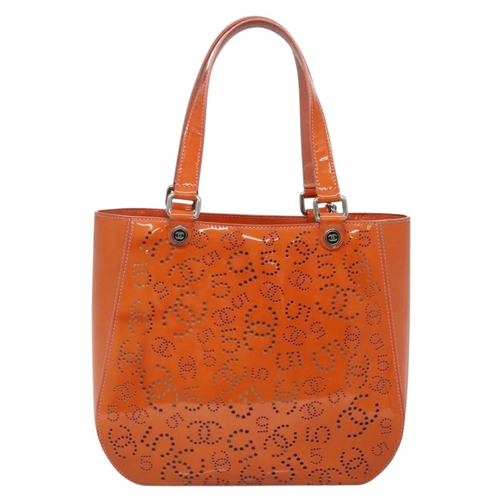 Chanel Cc No.5 Shopping Tote Perforated Patent Orange Patent_Leather Tote Bag Bag