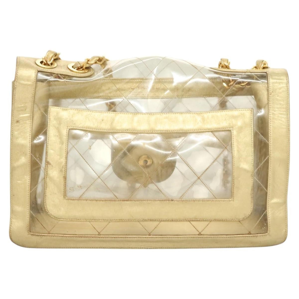 Chanel Classic Single Flap Bag Quilted Applique Vinyl Clear Vinyl Bag