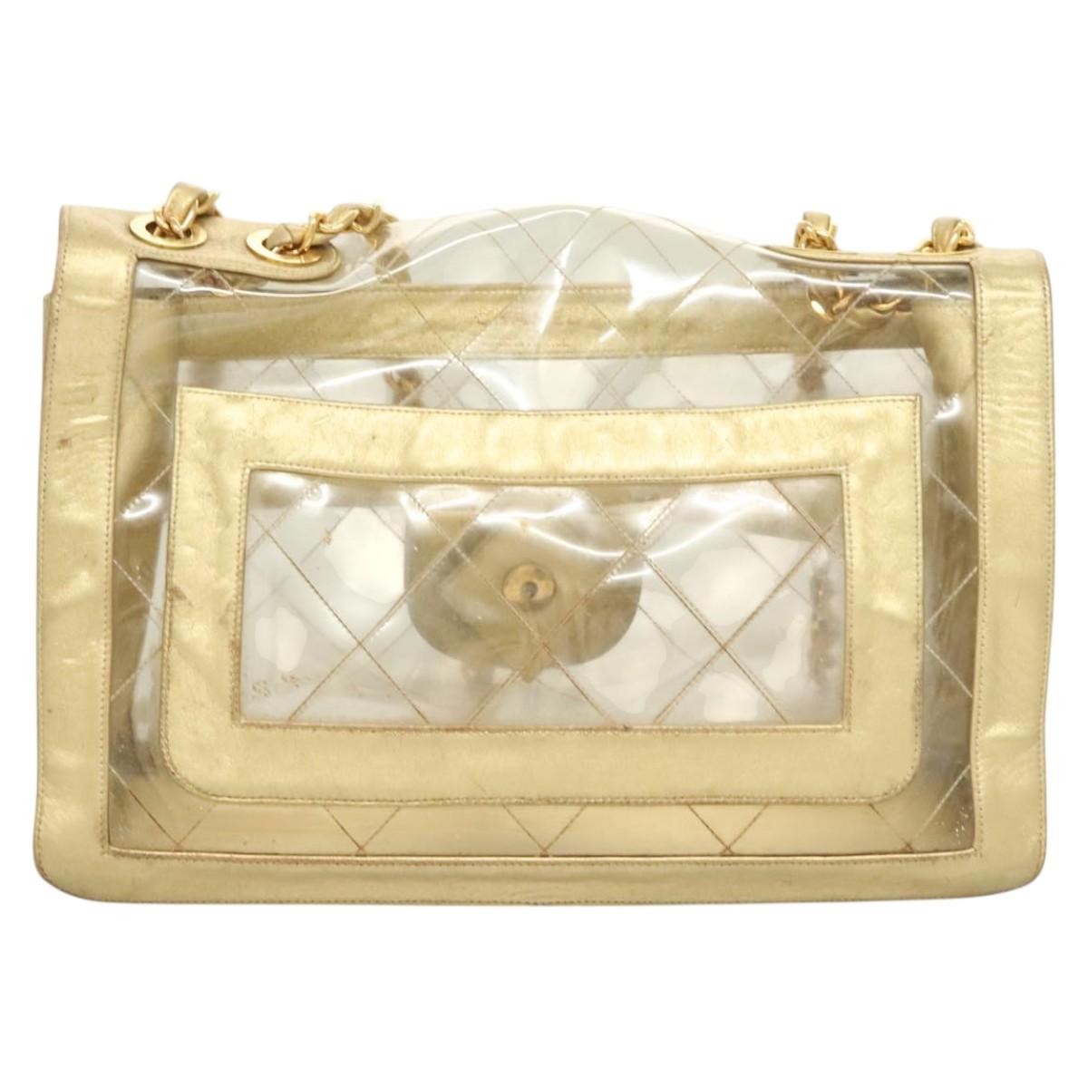 Chanel Classic Single Flap Bag Quilted Applique Vinyl Clear Vinyl Bag