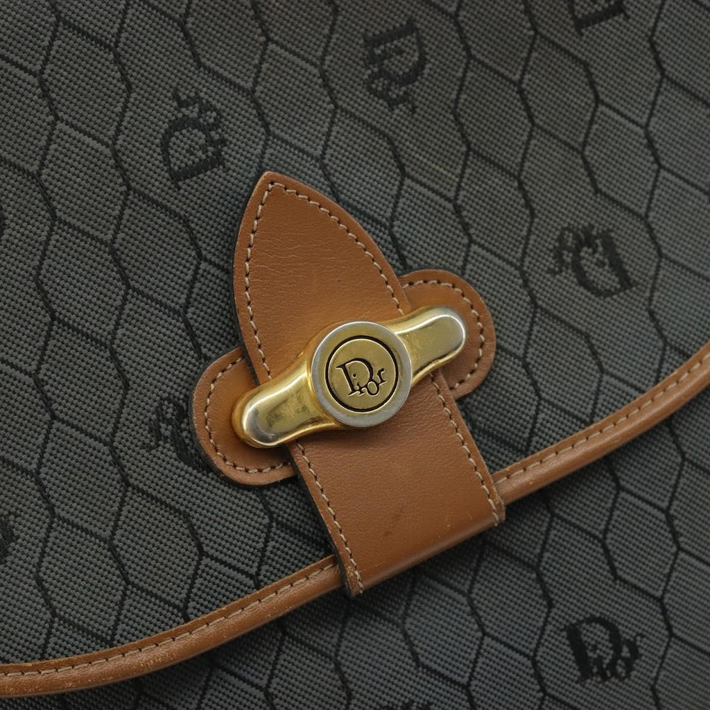 Christian Dior Vintage Honeycomb Flap Crossbody Bag Canvas And Leather Black Canvas Shoulder Bag Bag (Pre-Owned)