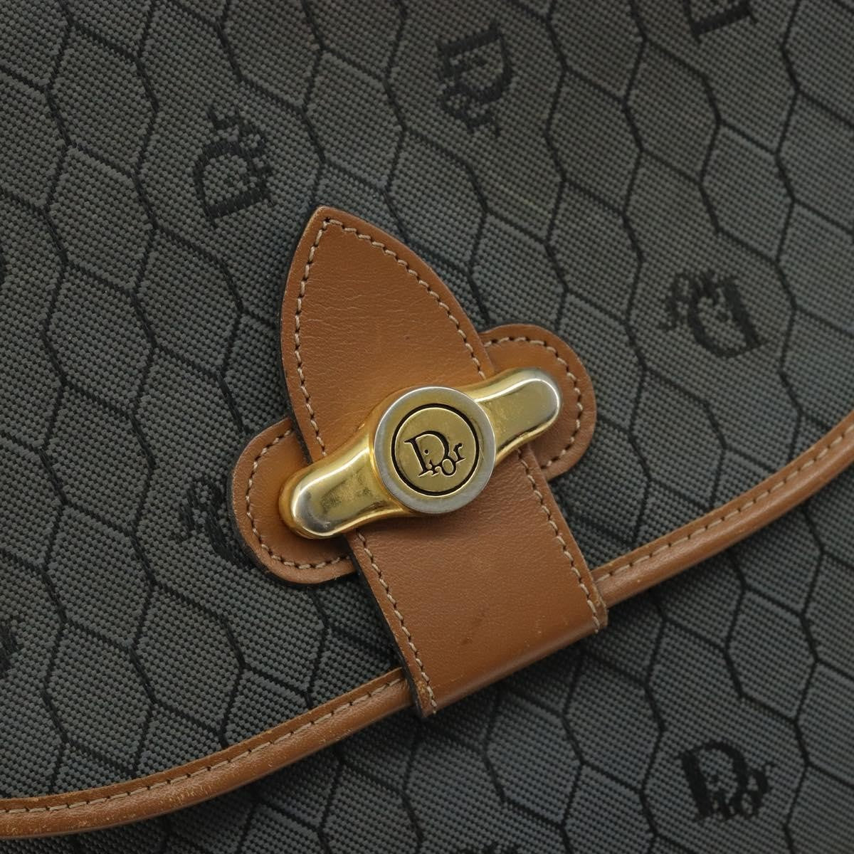 Christian Dior Vintage Honeycomb Flap Crossbody Bag Canvas And Leather Black Canvas Shoulder Bag Bag (Pre-Owned)