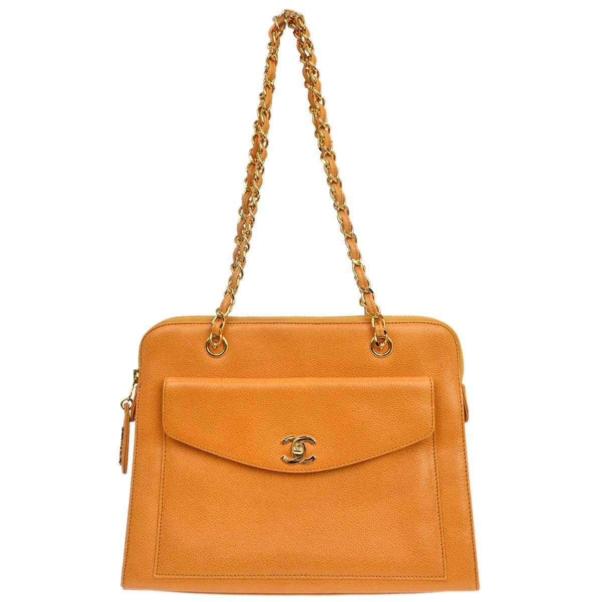 Chanel Vintage Front Pocket Shoulder Bag Leather Orange Leather Shoulder Bag Bag