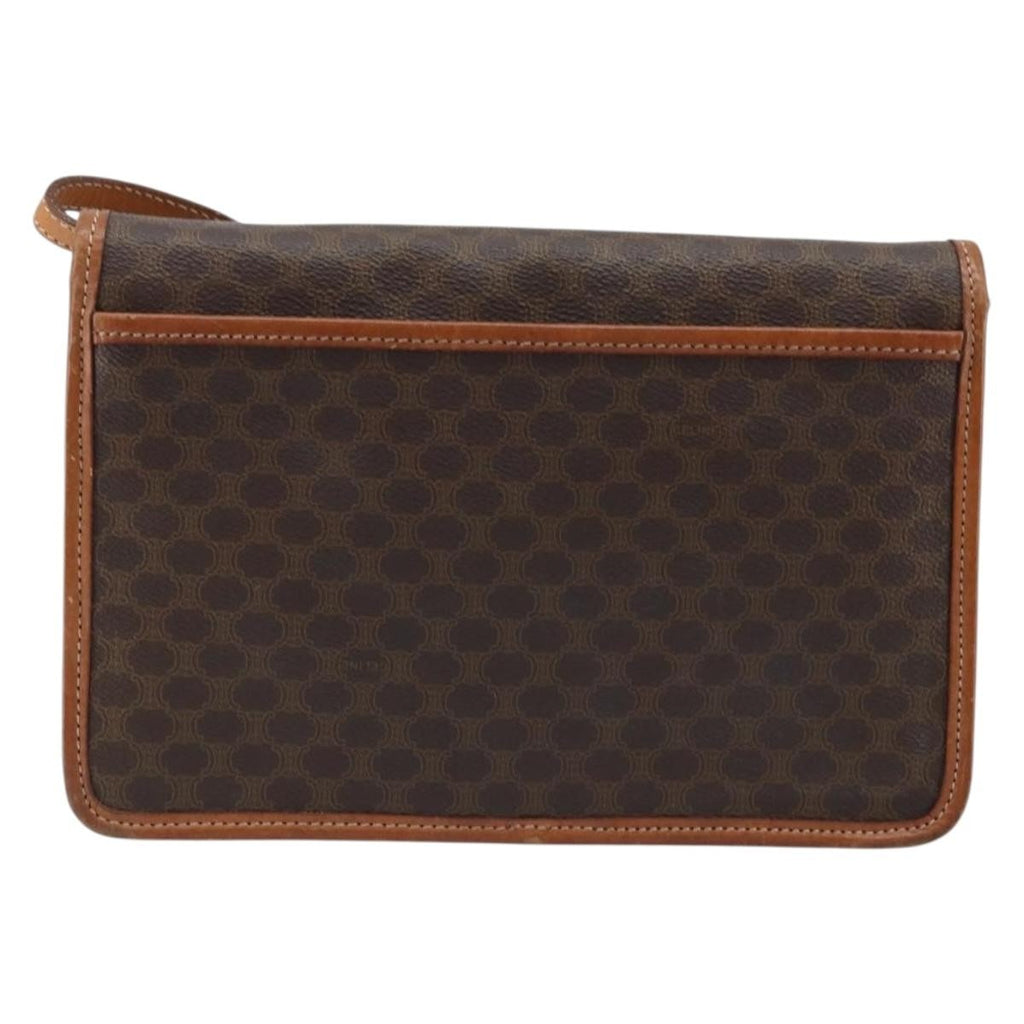Celine Vintage Macadam Circle Logo Shoulder Bag Canvas And Leather Brown Canvas Shoulder Bag Bag