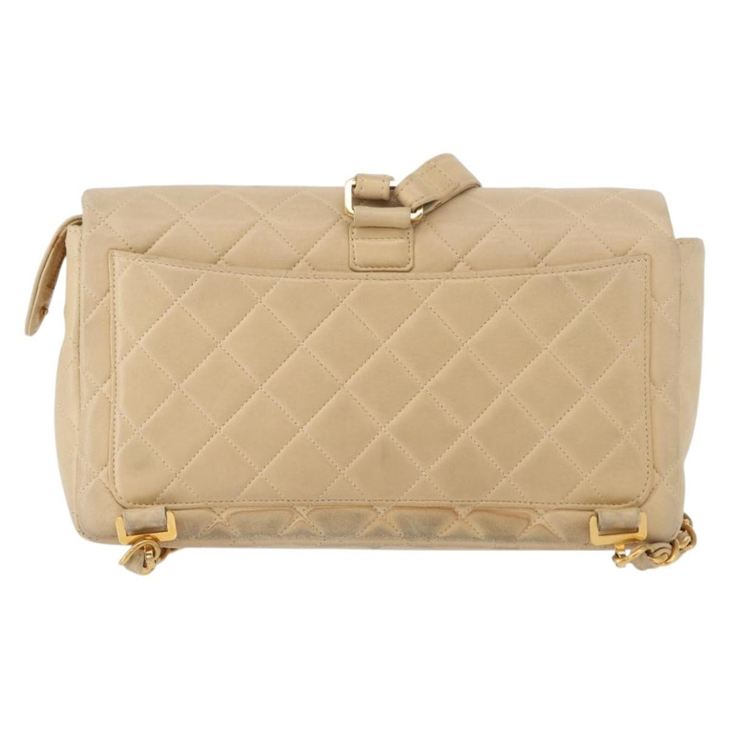 Chanel Vintage Classic Flap Backpack Quilted Lambskin Beige Leather Backpack Bag
