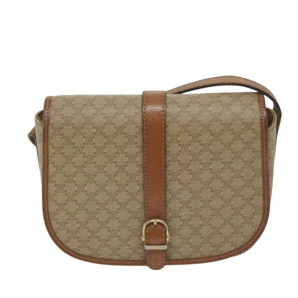 Celine Vintage Macadam Shoulder Bag Canvas And Leather Beige Canvas Shoulder Bag Bag