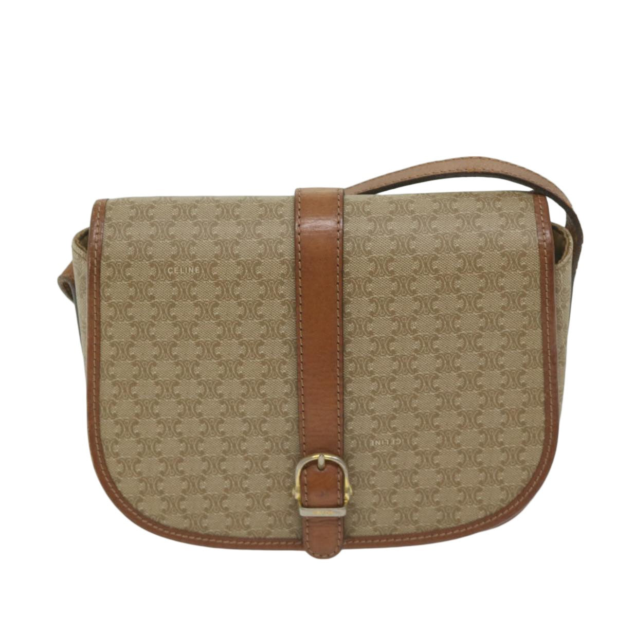 Celine Vintage Macadam Shoulder Bag Canvas And Leather Beige Canvas Shoulder Bag Bag